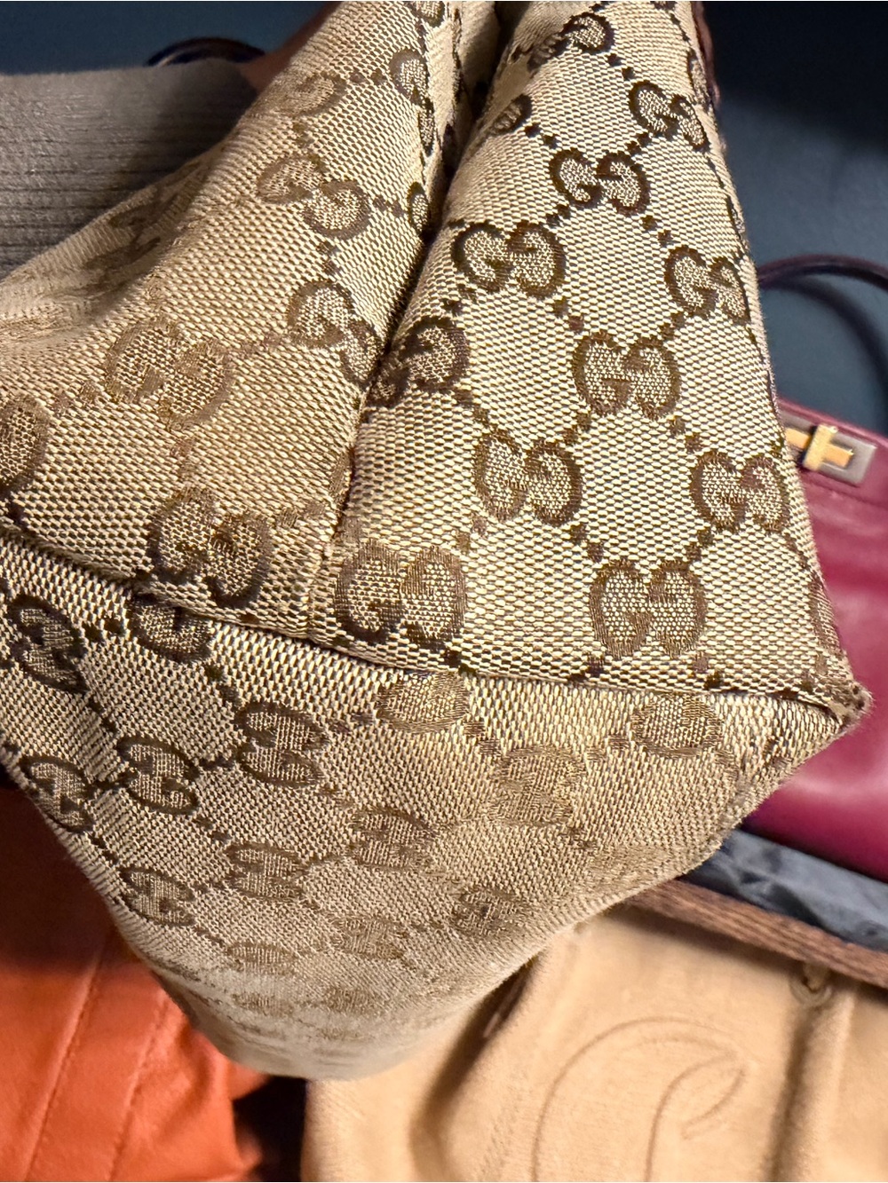 Gucci Libeccio Baboo GG Canvas Tote with Orange Leather Accents - Picture 4 of 9